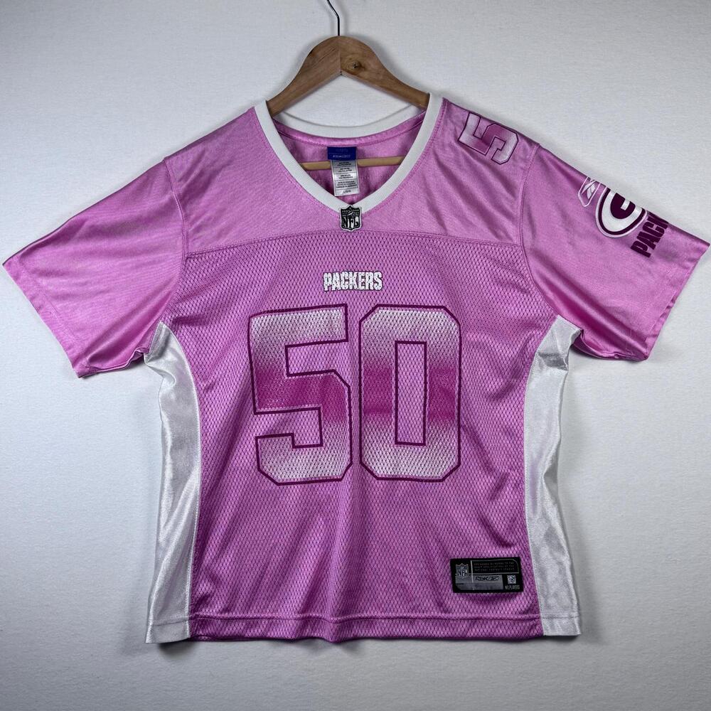 Y2K Packers Hawk #50 Pink Reebok NFL Jersey Womens Large Fan Shirt
